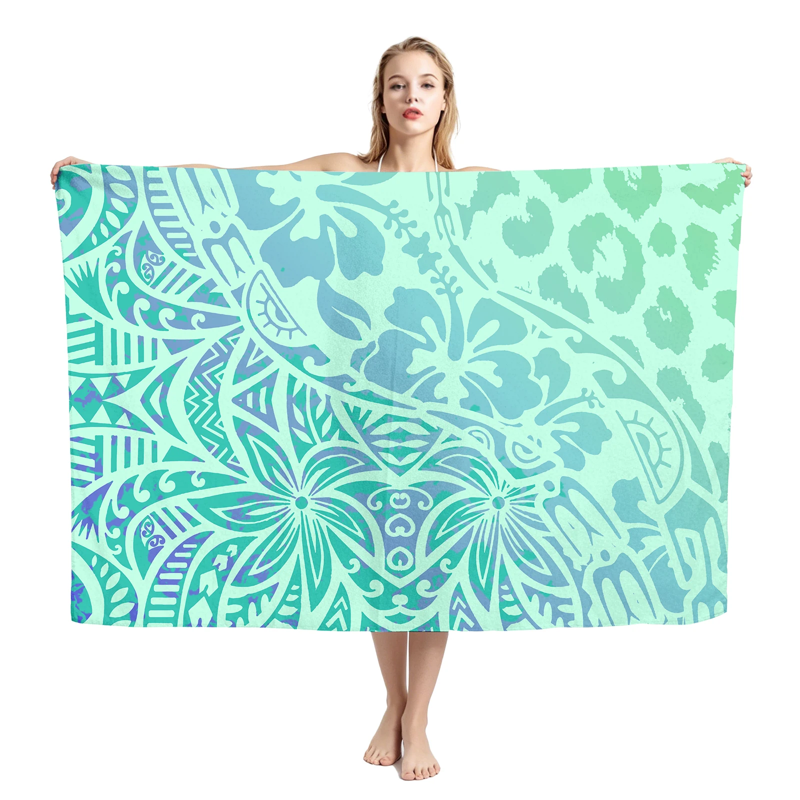 Island Holiday Party Sarong Flowers Printing Ie Faitaga Custom Fashion Sarongs Beach Cover up for Women Hawaiian Leopard Print