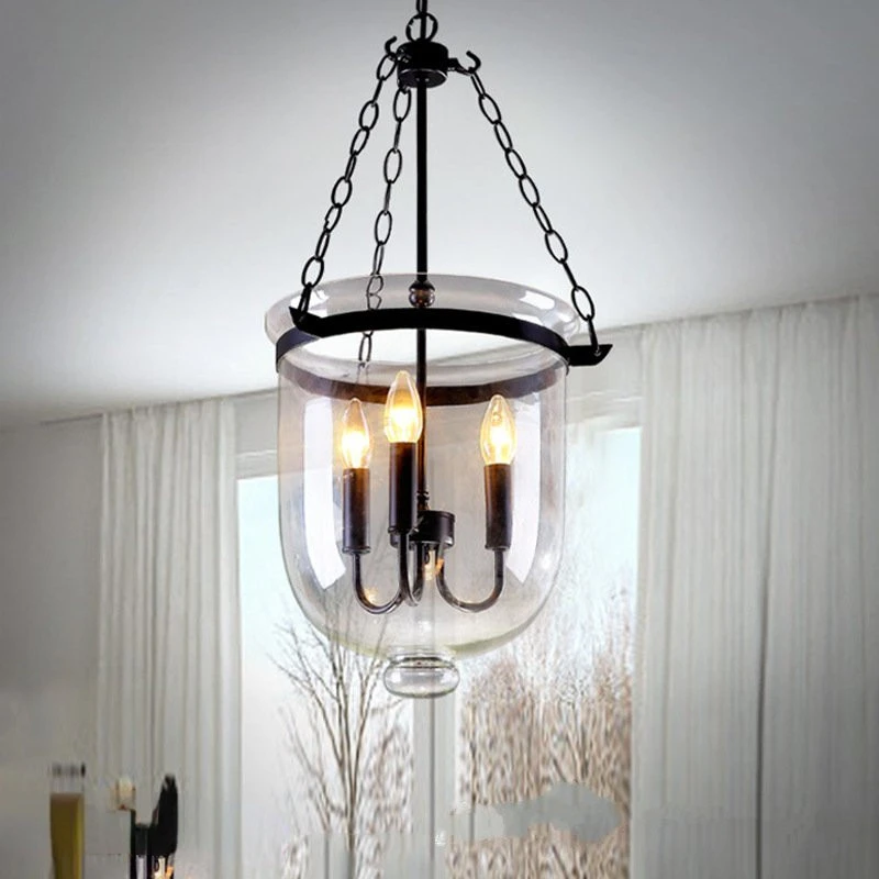 Imagem -02 - American Country Glass Bucket Pendant Light Retro Sala de Jantar Foyer Black Rust Color Decor Lâmpada Pingente Led E14 Luminária