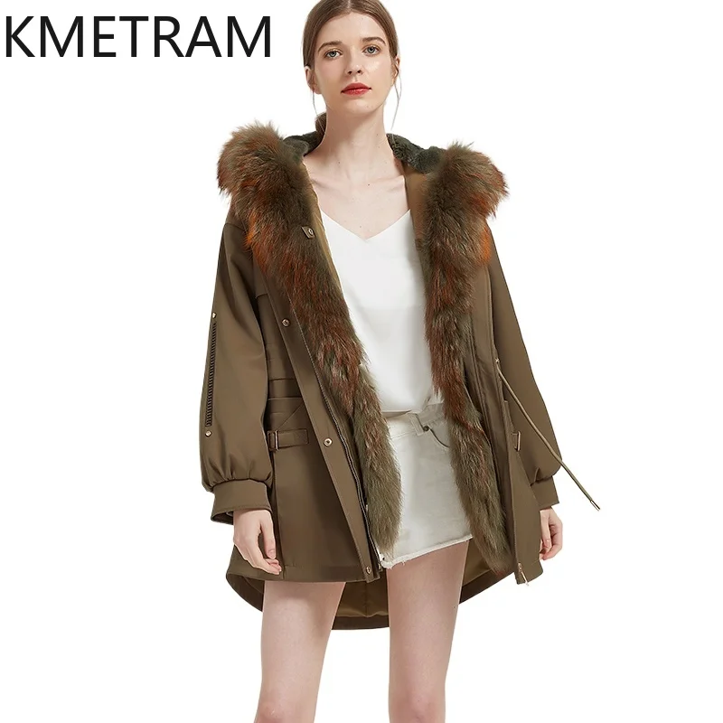 معاطف من فرو أرنب ريكس الطبيعي من KMETRAM معاطف من الفرو الراكون بياقة على شكل كلب ملابس نسائية لشتاء 2025 ملابس خارجية متوسطة الطول ropa mujer #1