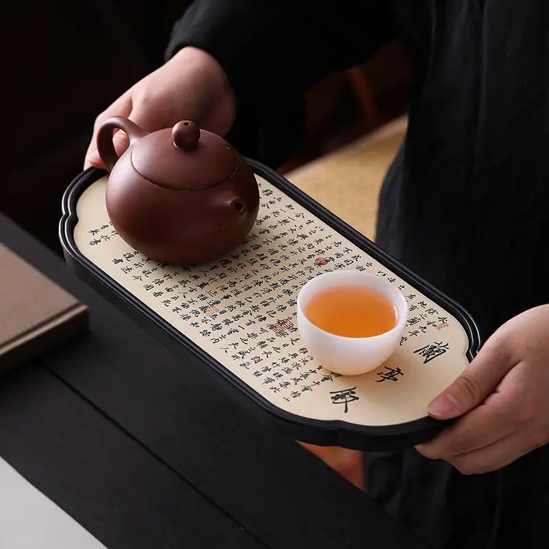 Tea Tray Dry Brewing Tray Chinese Style Ceramic Water Absorbing Tray Retro Household Drainage Tea Tray Kung Fu Tea Tool ZE634