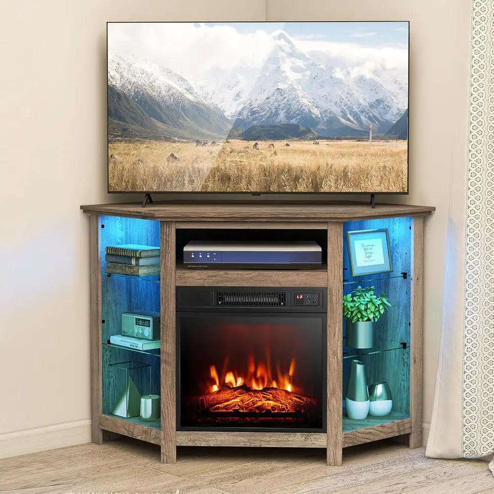

Gray Electric Fireplace Entertainment Center with Heater, LED Lights, App Control, Adjustable Shelves for TVs up to 50