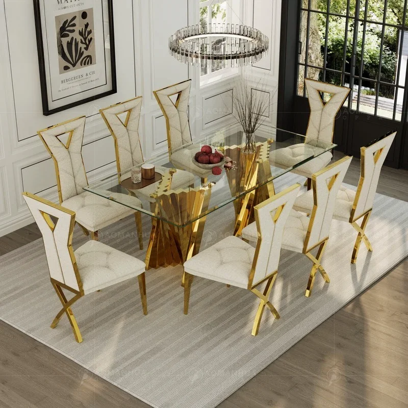 Nordic Light Luxury Modern Simple Tempered Glass Dining Table Living Room Household Small Apartment Rectangular Dining