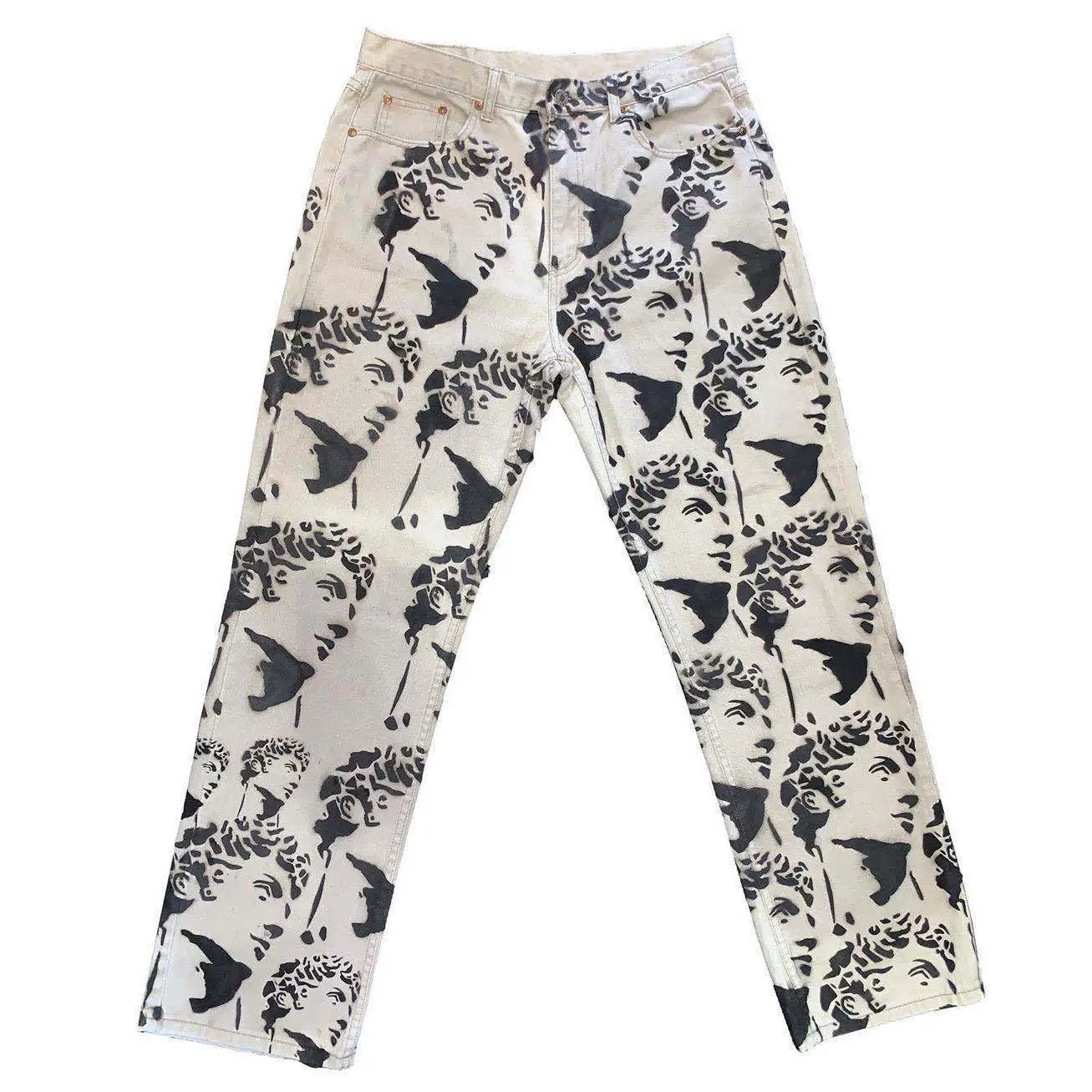 

Men's Polied White Straight Leg Denim Pants mid Waist Zipper Fly Spor Non-Sinkage Comfortable Fit Hip Hop Sle