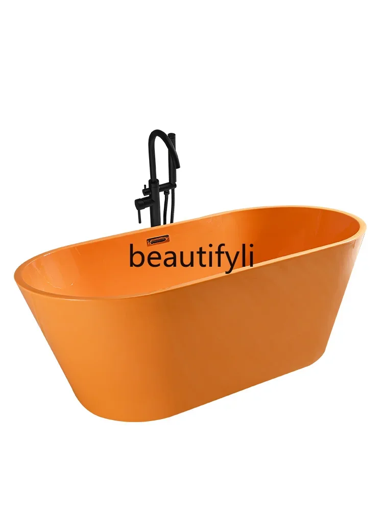 

Light luxury simple orange acrylic independent bathtub full color oval adult bathtub