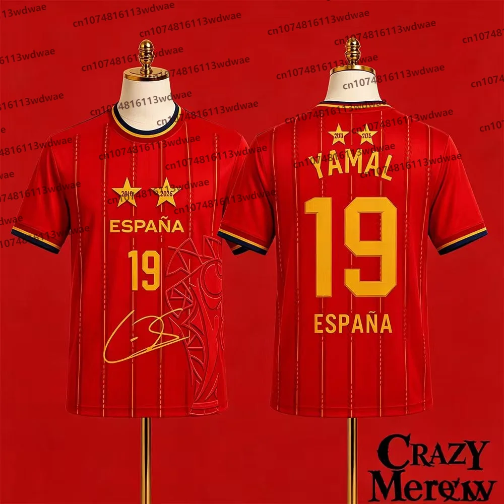 Yamal 19 Espana 2 Stars Signature Soccer Jersey Men Short Sleeve Commemorative Football Fan Sports Uniform Streetwear Kid Tee