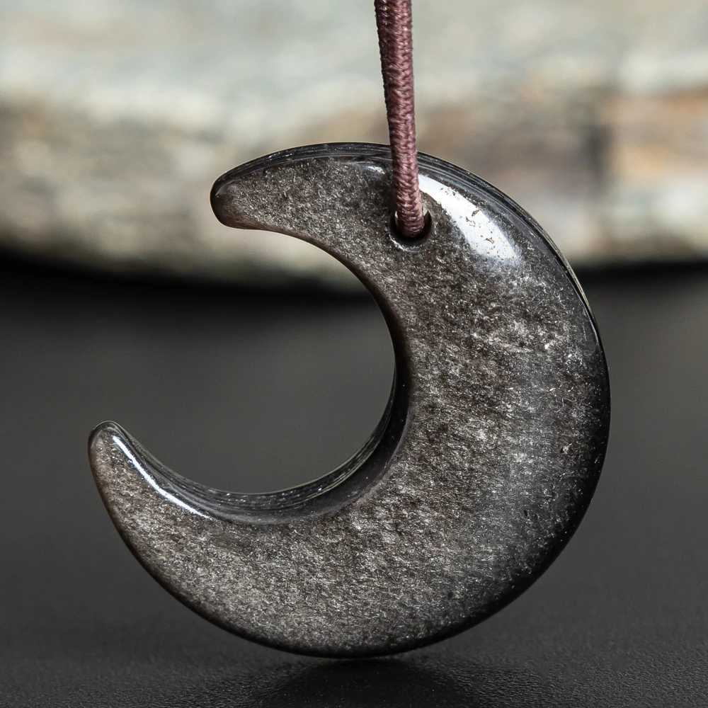 

5PCS Genuine Silver Obsidian Moon Pendant Goddess Energy Jewelry for Jewelry Making Necklace DIY Accessories 26x24x10mm