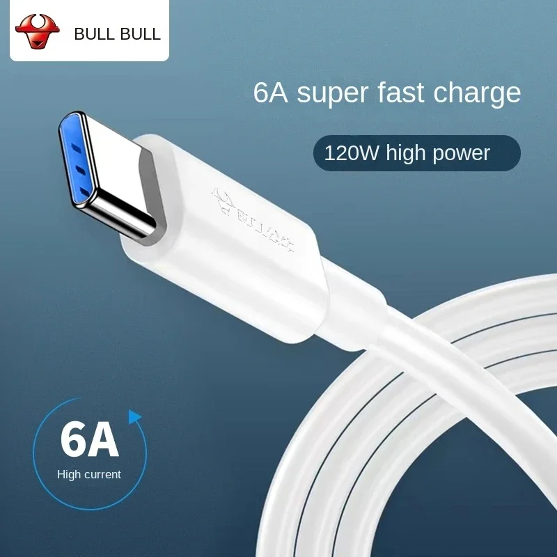 China Bull 6A Charge Cable Type C Cable 120w for Android Cell Phone Smartphone Flash Charge Standard 1/2m Fast Charging Line USB