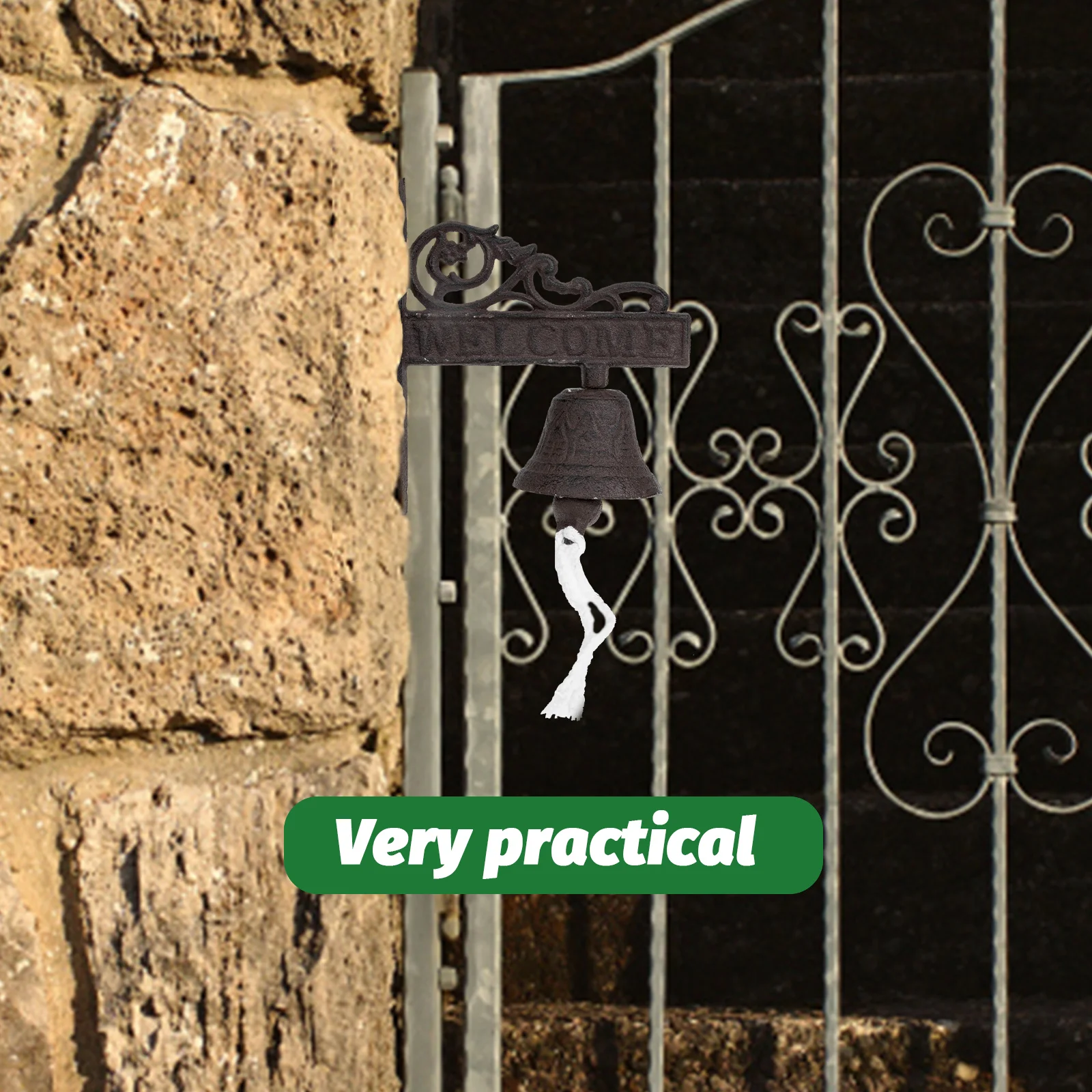 

Rustic Cast Iron Doorbell Manually Shaking Wall Bell Coffee Shop Decor Garden Hanging Welcome Sign Chain Fence Parts