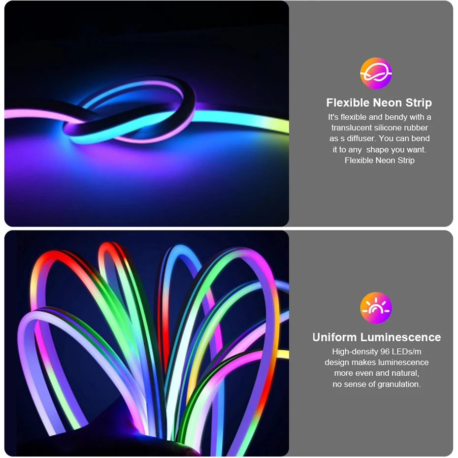 12V RGBIC Led Neon Rope Tape 84LEDs/m 1-5m TUYA WiFi/Bluetooth/Remote Control Flexible Neon Led Strip Game Room DIY Decoration