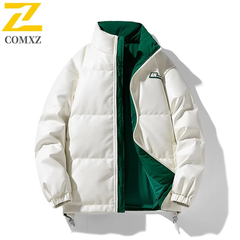 COMXZ Fashion Stand Collar Men Down Coat Outdoor Biking Wind Resistant Warmth Parka Solid Color Trip Cold Proof Winter Coats