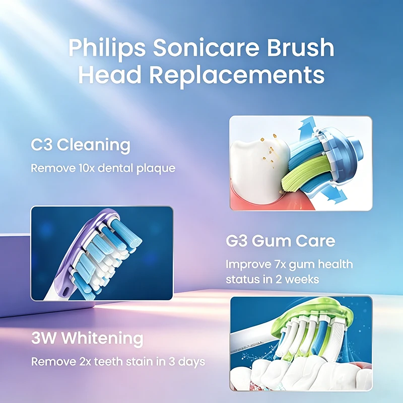 Philips HX2033 Toothbrush Replacement Head DuPont Color Changing Bristles for Oral Cleaning Suitable for HX3 HX6 HX9 Series