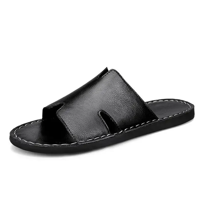 Large Size Beach Sandals Men's Casual Outdoor Wear Personality Exposed Foot Skin Shoes Microfiber Upper Leather Slippers