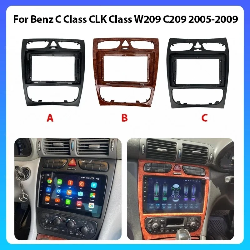 For Benz C-Class W209 CLK W203 2002 - 2009 Fascia Panel Dash Kit Install Facia Console Bezel Adapter Plate Trim Frame Cable