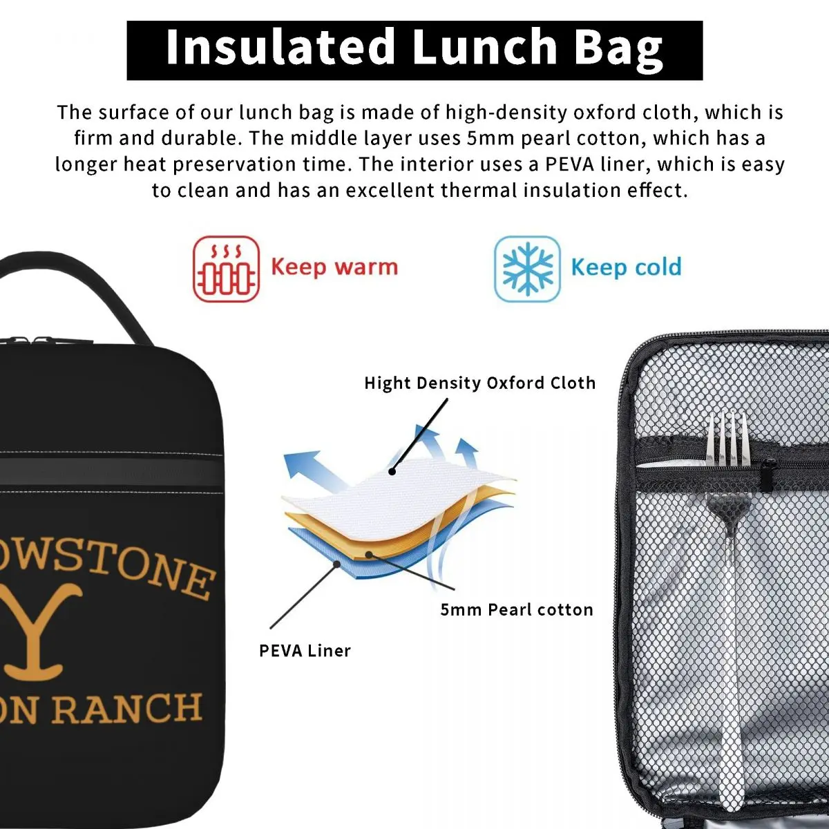 يلوستون سريعة الجافة Dutton Ranch معزول حقيبة الغداء للنساء الأطفال مانعة للتسرب صناديق الطعام علب الاغذية الحرارية حمل #2