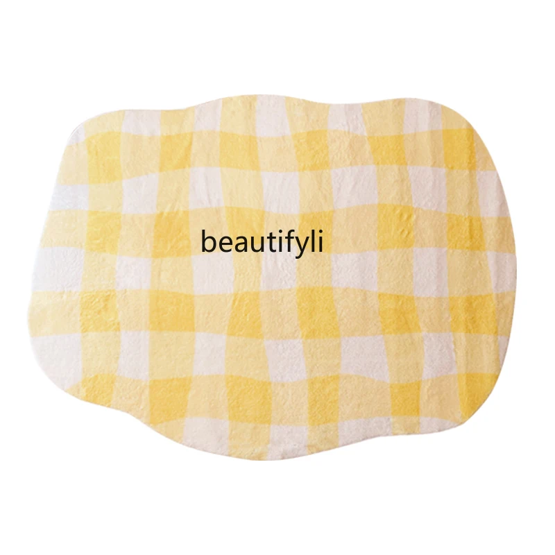 

Floor mat children's room crawling mat thickened plush plaid household living room bedroom carpet