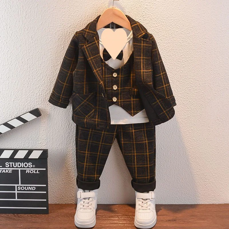 

Boys Coat+Pants Kids Suits 2PCS/Set Cotton 2024 Plaid Spring Autumn Cotton Outfits Teenagers Sport Christmas Gift Children Cloth