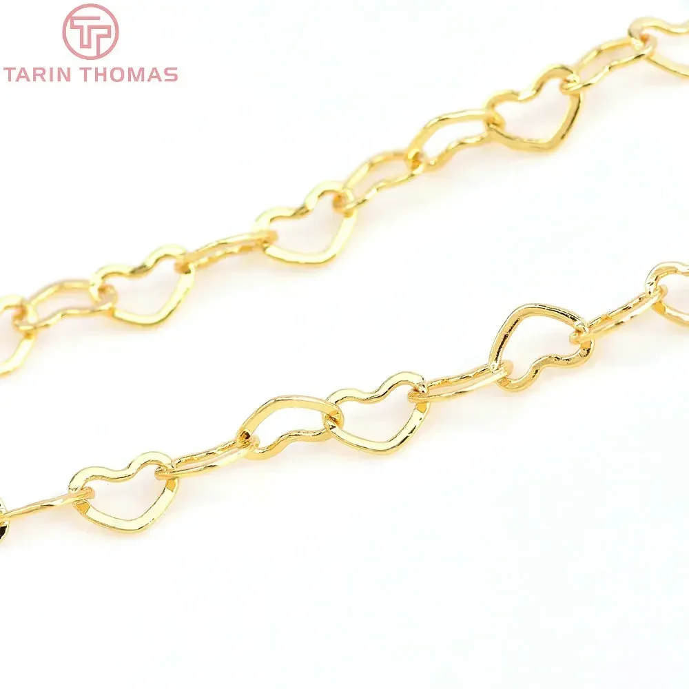 (4315)2 Meters Width: 3.3MM 24K Champagne Gold Color Plated Brass Heart Shape Necklace Chains High Quality Jewelry Accessories