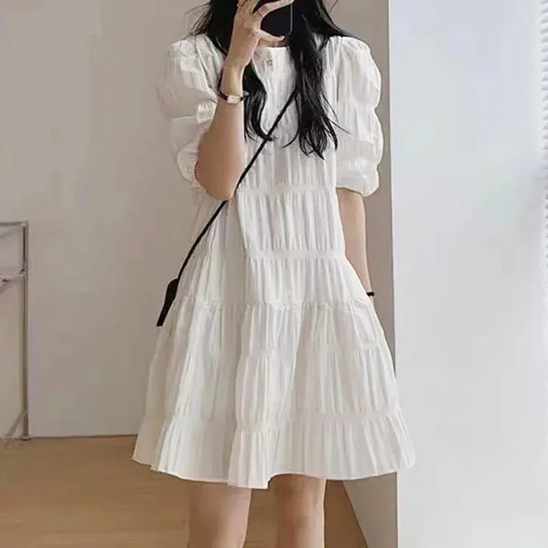 

Women's Short Sleeve French Patchwork Dress, Casual Loose Dress, Beach Dress, Evening Party Dresses, Summer Fashion, New, 27992