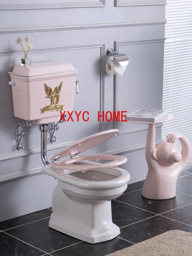 Tao British Style Toilet Pink Aluminum Alloy Water Tank Split Toilet Mute Solid Wood Cover Light Luxury