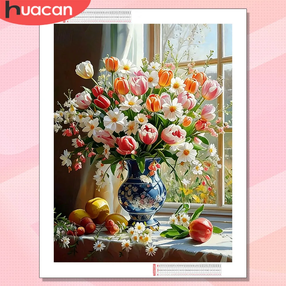 HUACAN Mosaic Diamond Painting Daisy Flower Cross Stitch Gift Handicrafts Rhinestones Art Floral Window Home Living Room Craft