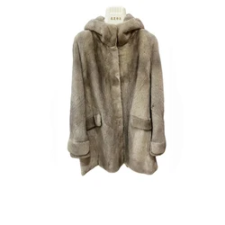 women LUXURY real natural mink fur coat middle length with big hood warm and thick winter coat