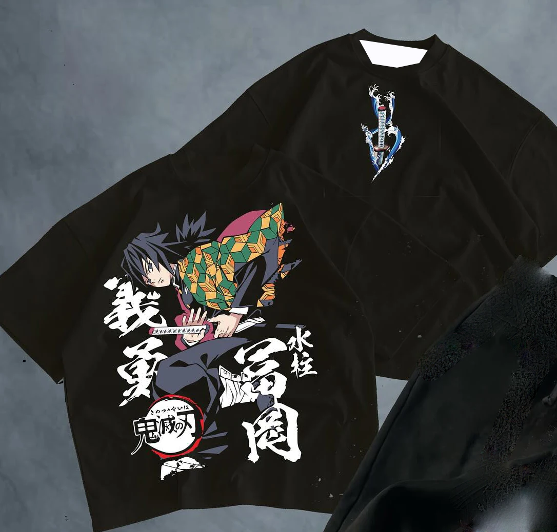 Koszulka Demon Slayer Tomioka Giyuu z grafiką, rozmiar dziecięcy/dorosły, oversize, styl Y2k, krótki rękaw, okrągły dekolt, dla par, damska/męska, topy 2025/26
