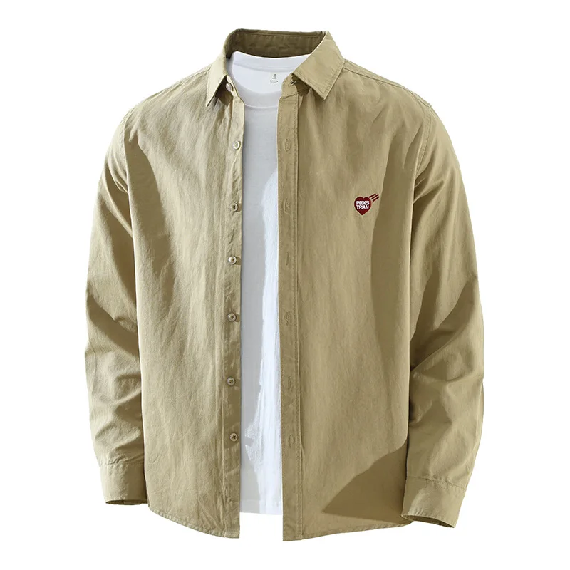 

Мужская свободная повседневная верхняя одежда из чистого хлопка с длинным рукавом и вышивкой, весна 2026, новая универсальная удобная модель в японском стиле