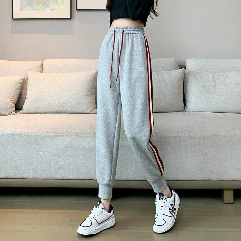 2022 New Autumn Winter Sideway Striped Sports Pants Women High-quality Korean Office Pockets All-match Comfortable Trousers