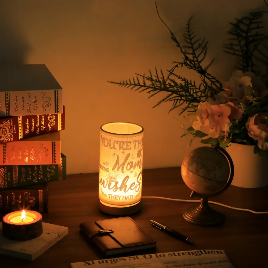 

Винтажная льняная настольная лампа с цитатой для мамы, 1 шт., с теплым светом, прикроватная лампа для декора спальни