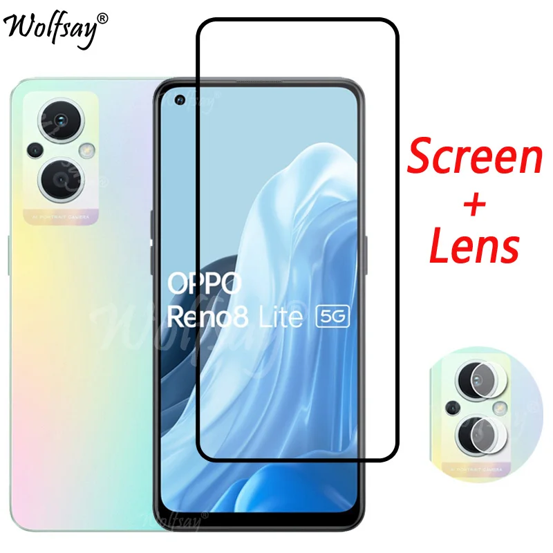 Protector de pantalla de vidrio templado de cubierta completa para Oppo Reno8 Lite, cristal de cámara para Oppo Reno 8 7 Lite, 5G