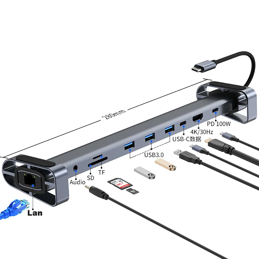 10-in-1 HUB Expandable Hub 3.0 Laptop Docking Station Desktop Stand with Type-C and Thunderbolt 4 for USB Ports and Ethernet