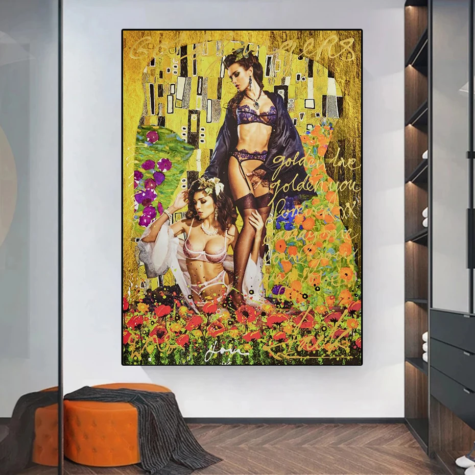 

Sexy Women Retro Canvas Painting, Graffiti Letter,Flowers Art Poster,Modern Nordic,Bedroom, Bathroom,Home Wall Decor,Pictures