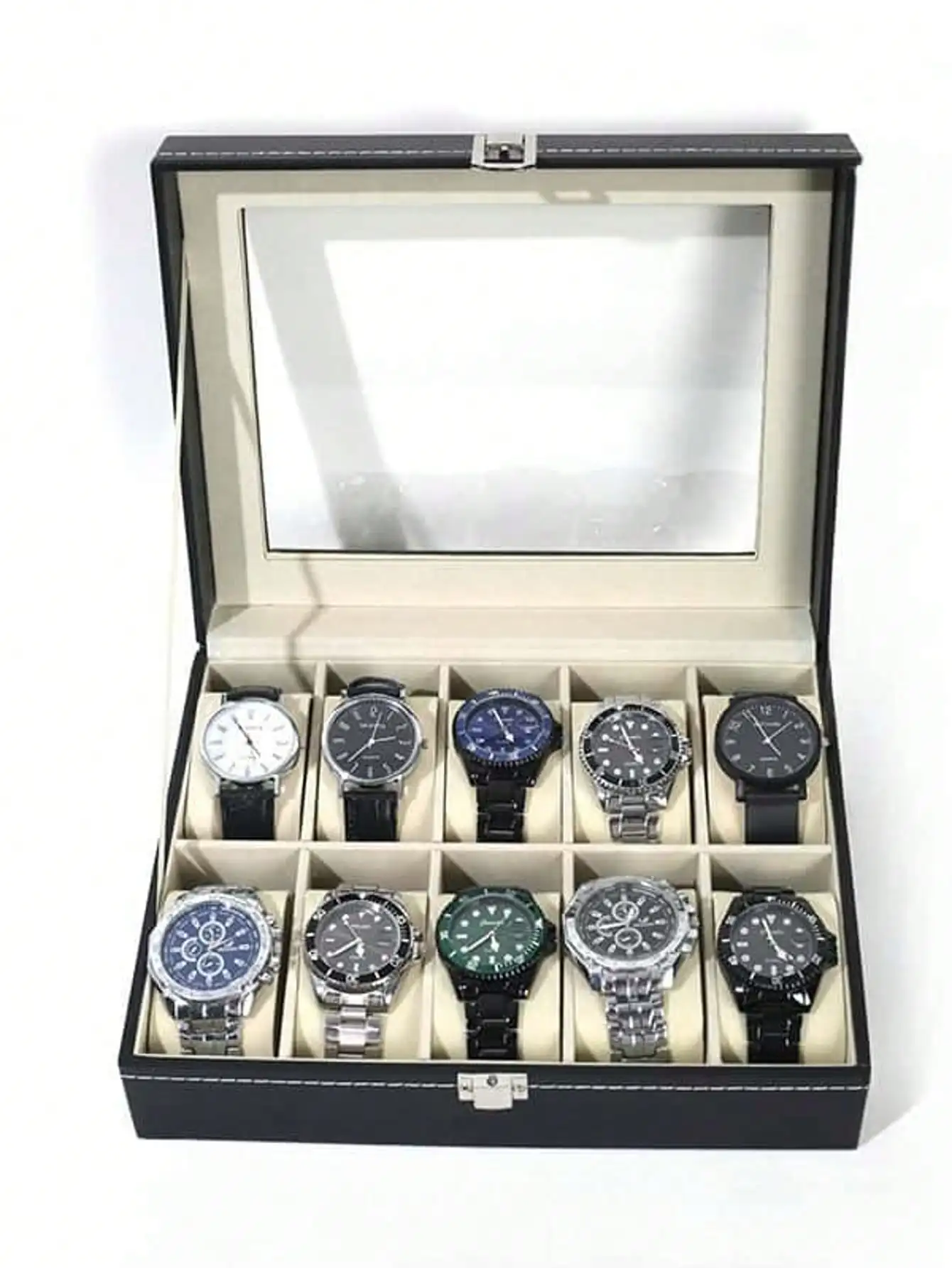 Leather Watch Box with Lock, Large Capacity Watch Display Case, High-End Jewelry Storage Organizer for Men Women, Home Vanity Dresser