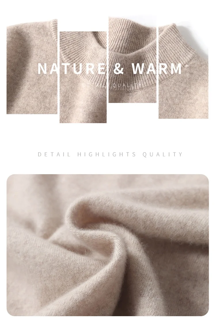 Herren-Pullover aus 100 % reiner Merinowolle, halbhoher Ausschnitt, einfarbig, Übergröße, lässiger Pullover, Herbst- und Wintersport-Kaschmir-Oberteil – Detail 16