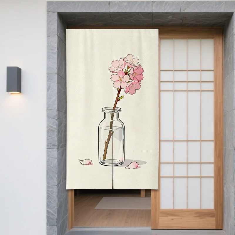 japanese sakura glass bottle door curtain faux fabric all season home privacy divider easy wipe minimalist hanging curtain