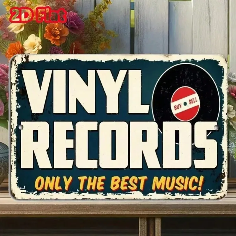 لافتة معدنية عتيقة قطعة واحدة خالدة - ديكور "سجلات الفينيل أفضل الموسيقى فقط"، تصميم كلاسيكي، مثالي لغرف ذكريات الموسيقى