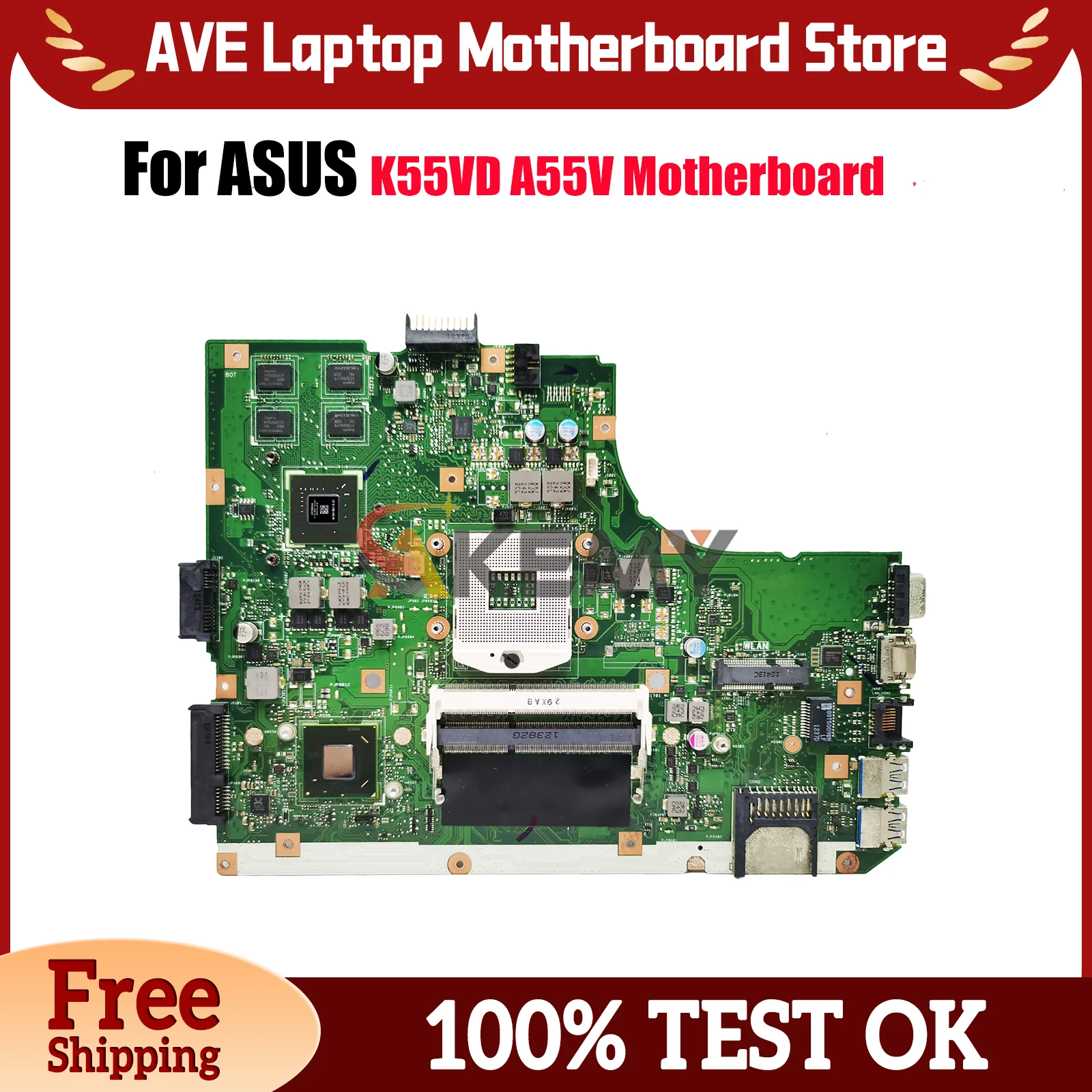 

Материнская плата для ноутбука K55VD для ASUS K55V K55VJ K55VD K55VM Материнская плата для ноутбука Цей товар в наличии 100% тестирование ОК быстрая доставка