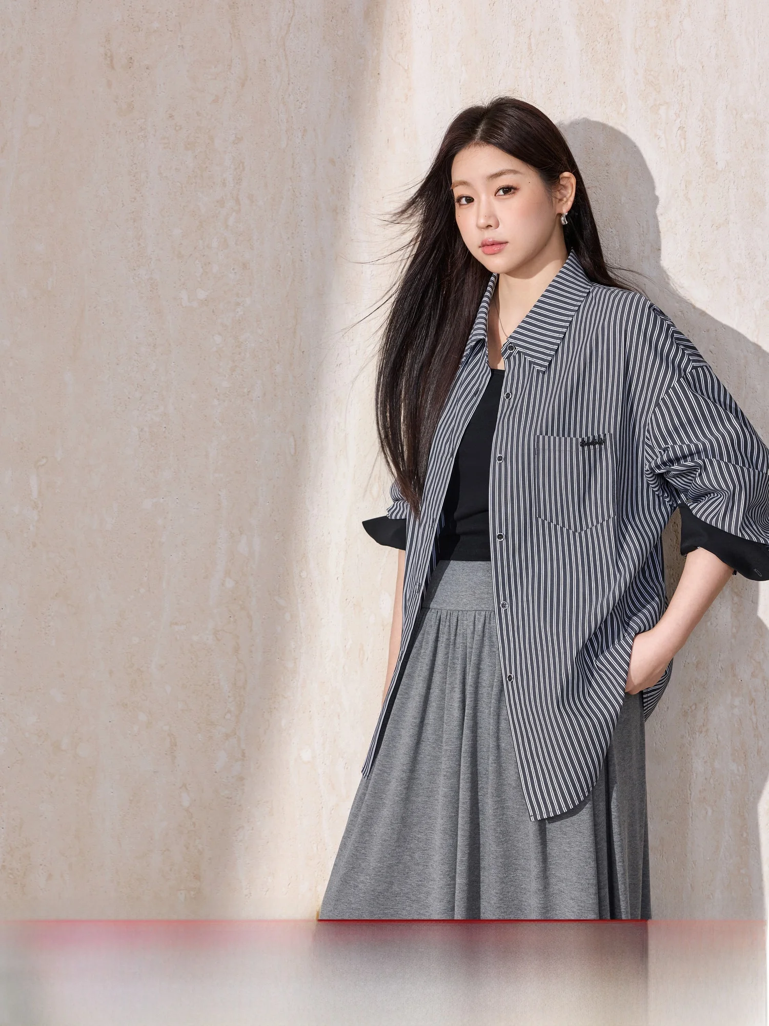 

Loose Fit Striped Long Sve irt for plus Size Women Casual Loose Draped Color Blo Design Office Wear Autumn Cotton Blend