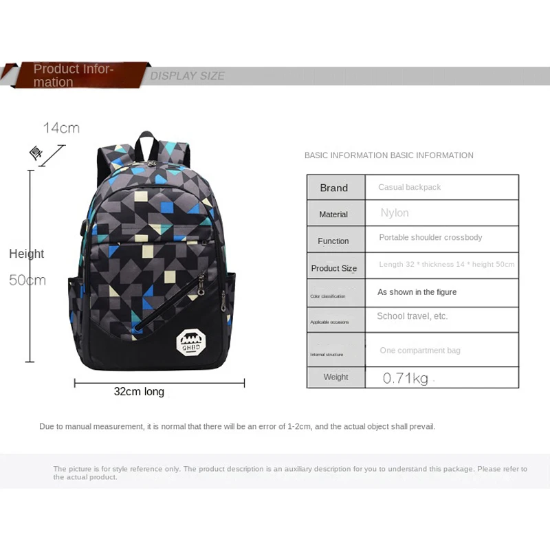 3pcs/set Large Capacity School Backpack Student Children School Bags For Teenagers Boys Fashion Travel Backpack Book Bag Mochila