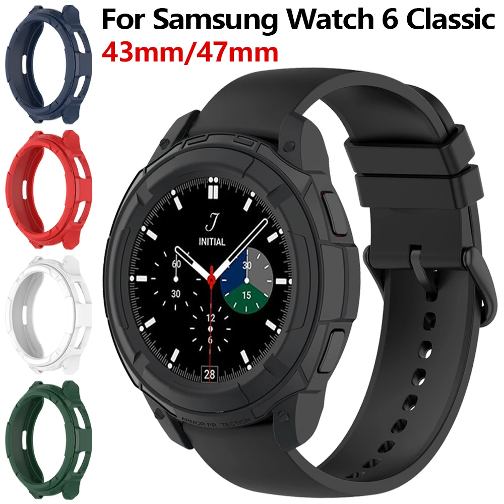 

For Samsung Galaxy Watch 6 Classic 43mm 47mm Case Armor Protective Bumper TPU Soft Hollow Frame Fall Prevention Cover Accessory