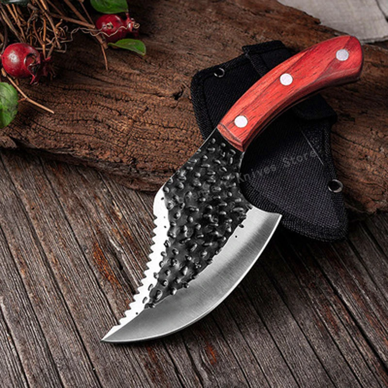 Hand Forged Axe Knife Hammered Chopping Knife Stainless Steel Meat Cleaver Outdoor Cooking Knife Kitchen Cleaver Kitchen Knife