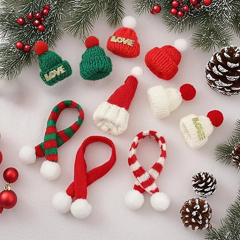 Funny Mini Christmas Hat Scarf Set Green Red Woolen Wine Bottle Cover Lovely Noel Decorations Merry Christmas Finger Cover