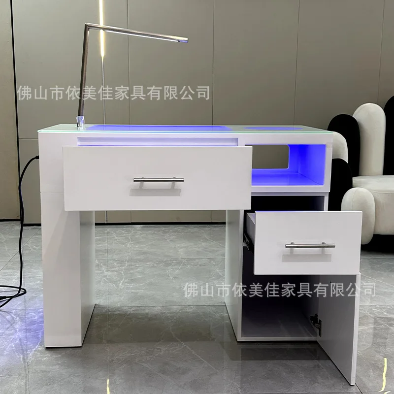 صالون أظافر مع صالون أظافر خفيف باللون الأبيض مع خزانة درج وطاولة من الخشب الصلب وطاولة بسيطة #1