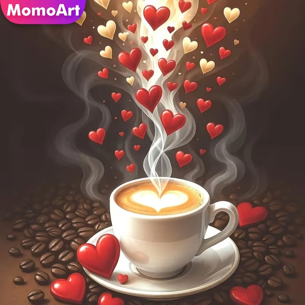 Momoart 5D DIY Diamantmalerei Kaffeetasse Landschaftsbild aus Strass Diamant-Mosaik Liebesherz Neuerscheinung Handgemachtes Geschenk