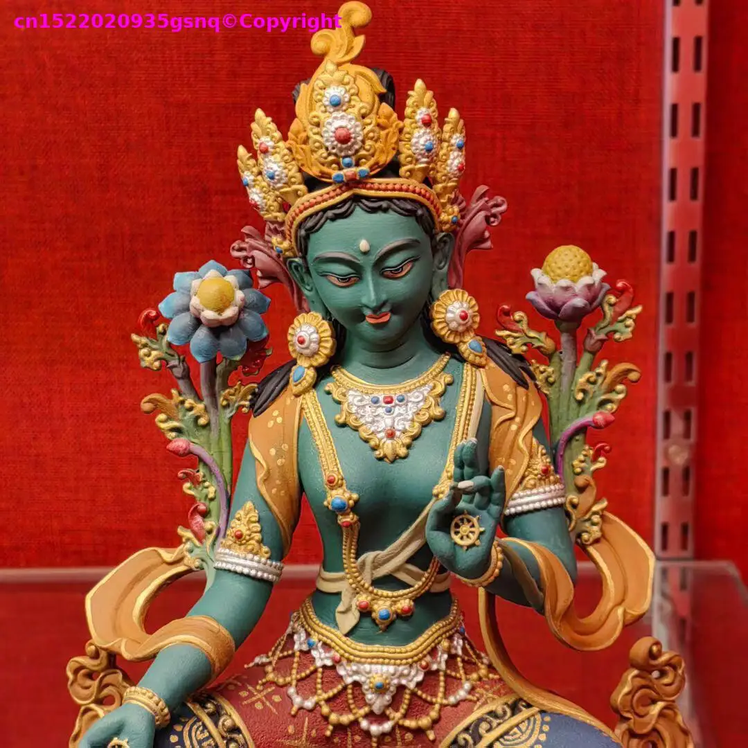 Exquisite Shyama Tara Nepal Painted Buddha statue handmade copper Buddha statue Green Tara Buddha Buddhist enshrine 23cm