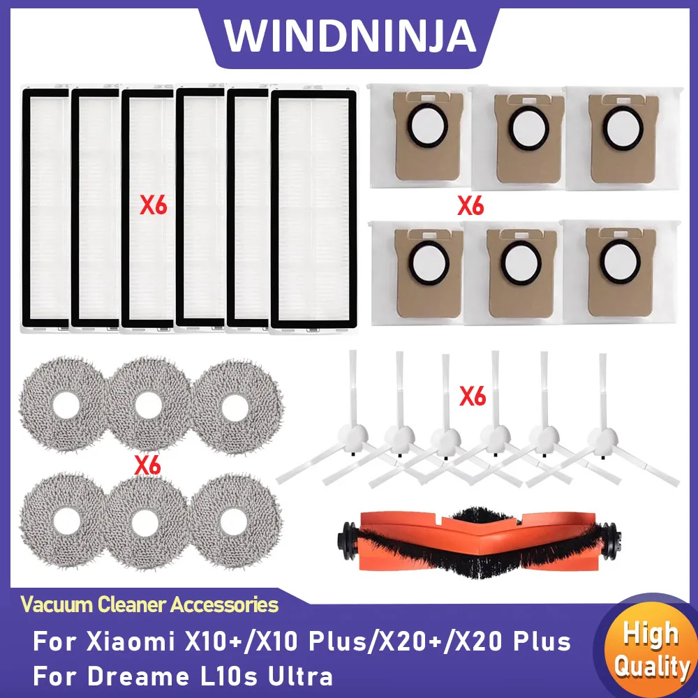 Ersatzteile für Xiaomi X10+ X10 Plus X20+ X20 Plus für Dreame L10s Ultra Roboterstaubsauger: HEPA-Filter, Hauptbürste, Seitenbürste, Staubbeutel, Wischtuch