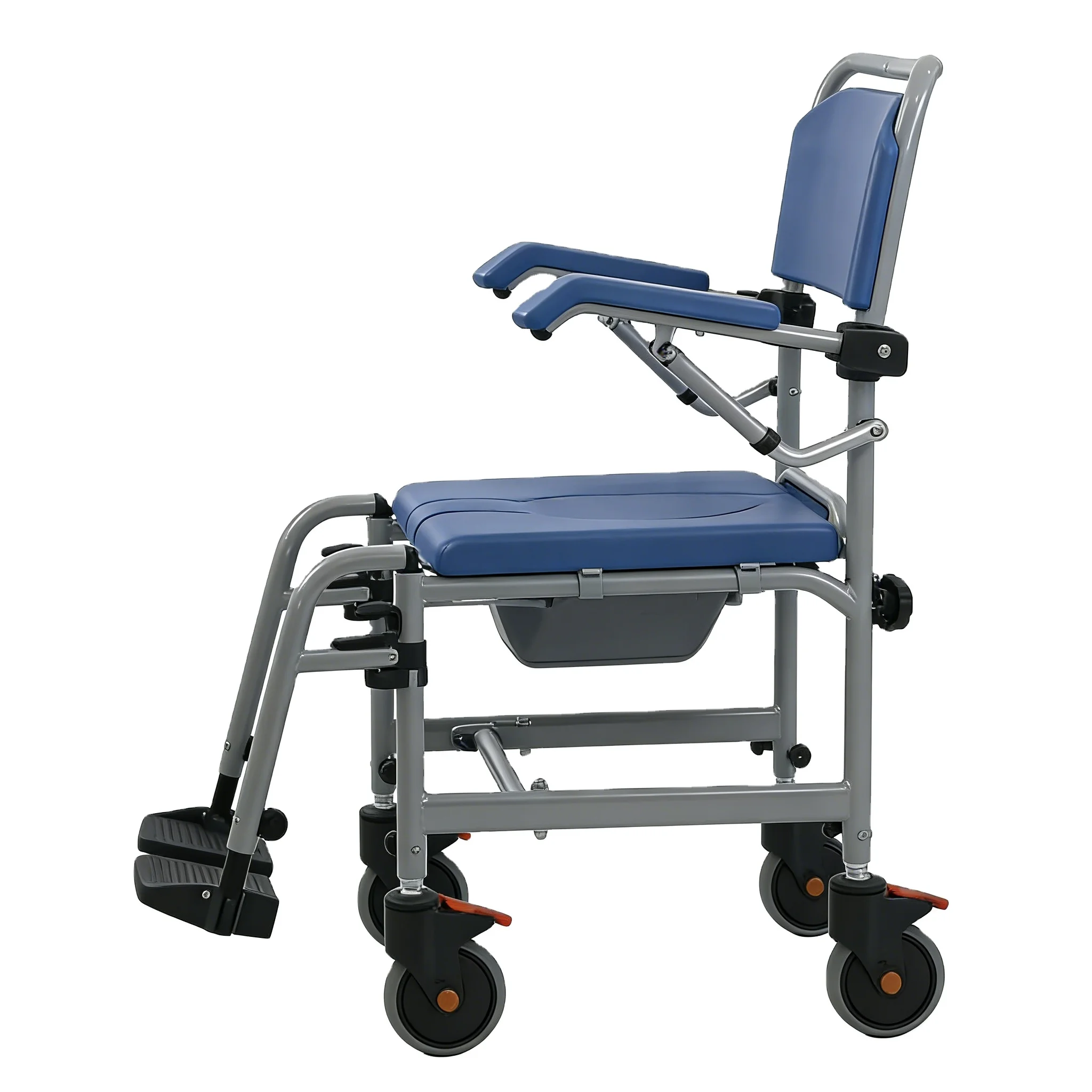 CE Certified Metal Shower Commode Chair, Adjustable Height, 3 Seat Sizes, Folding, Over Toilet/Shower, Durable Medical Equipment