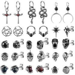 AOEDEJ 1Pair 18G Skull Drop Earring Punk Sword Hoop Earrings Stainless Steel Snake Ear Studs for Men Gothic Skull Ear Piercings