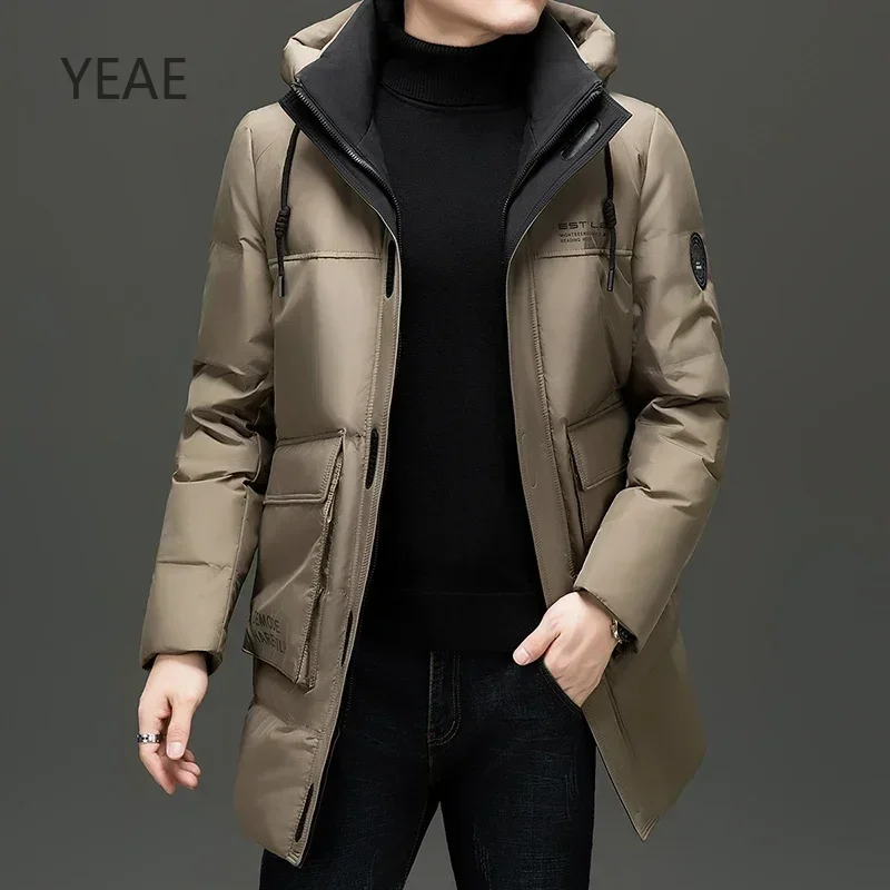 YEAE Men's Winter Down Jacket Designer Clothes Men Duck Down Padding Long Sleeve Hooded Jackets Heated Jacket Men Male Coat