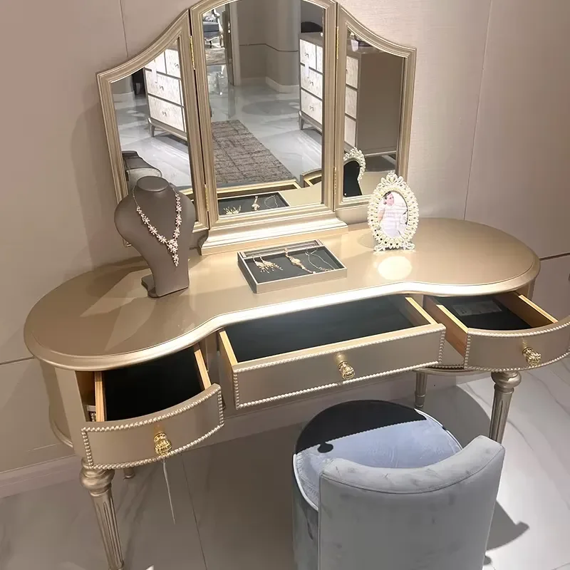 Custom Solid Wood Modern Foldable Dressing Table with Extendable Vanity Desk & Mirror for Bathroom
